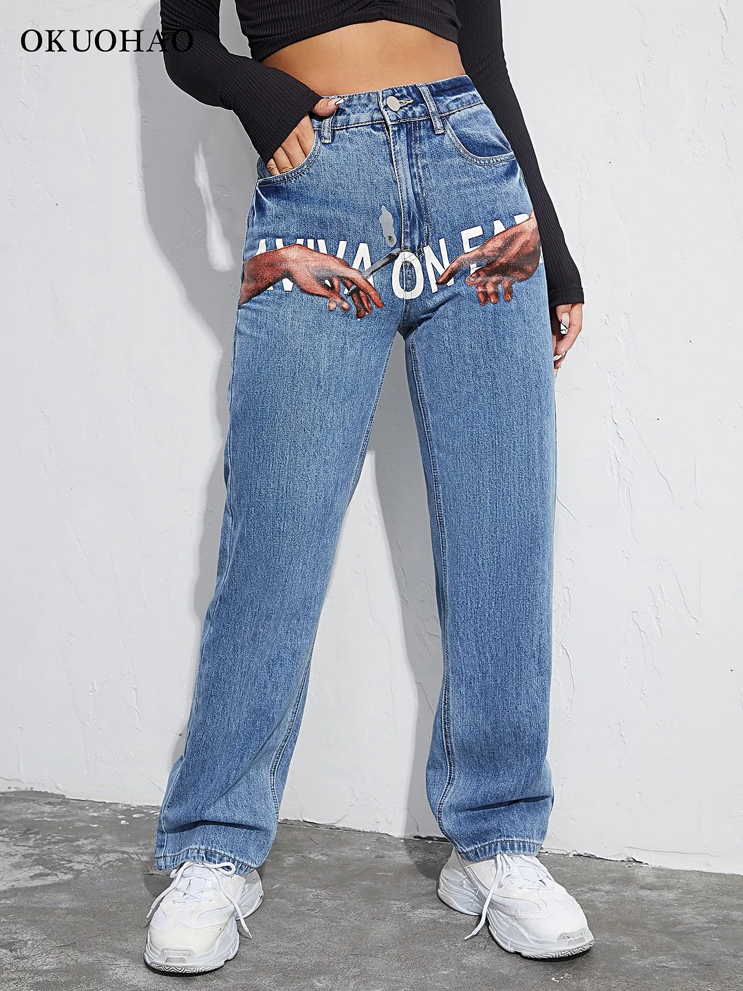 Graduation Gifts  Women Loose Boyfriends Jeans High Waist Baggy Denim Pants Wide Leg Straight Trousers Vintage Streetwear Painted Wash Blue Pants