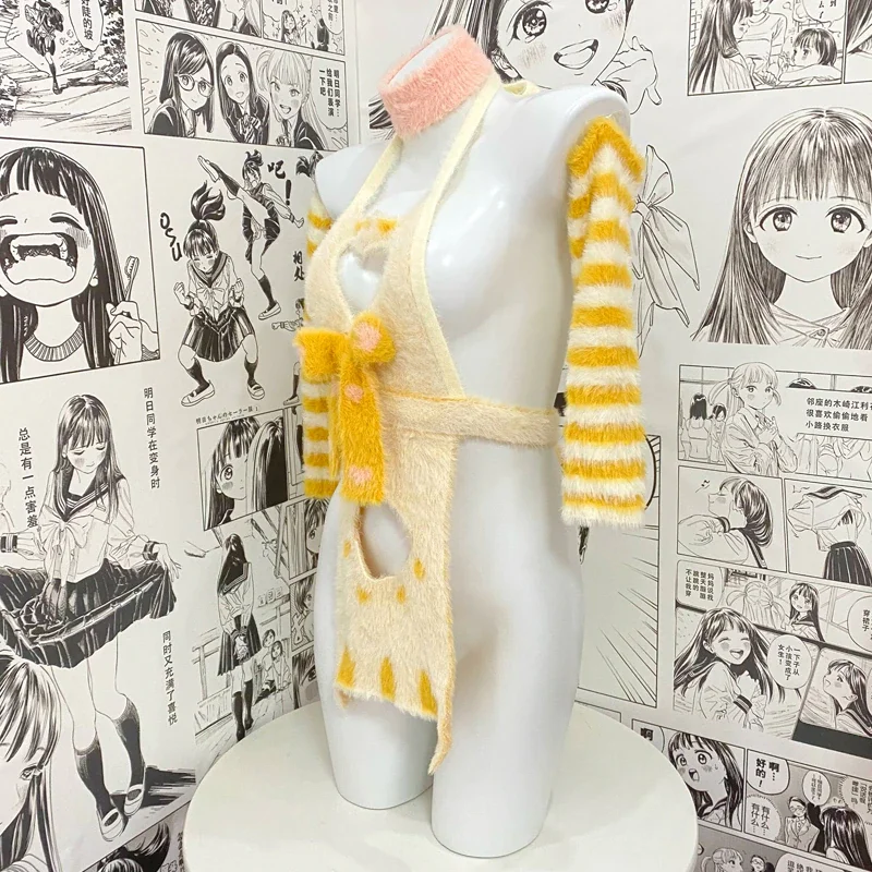 Billionm Paloli Sexy Lingerie Catwoman Cosplay Costume Yellow Open Chest Cat  Apron Sweater Kawaii Hollow Out Catwoman Suit Anime Clothes