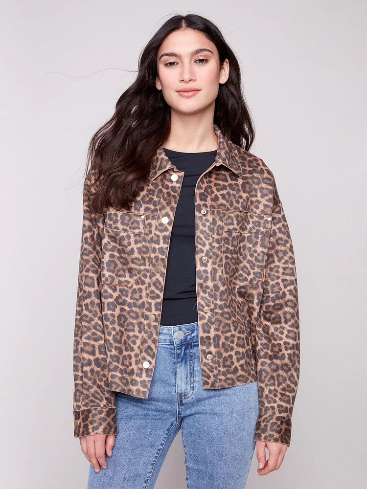 Animal Print Scuba Short Jacket - Leopard