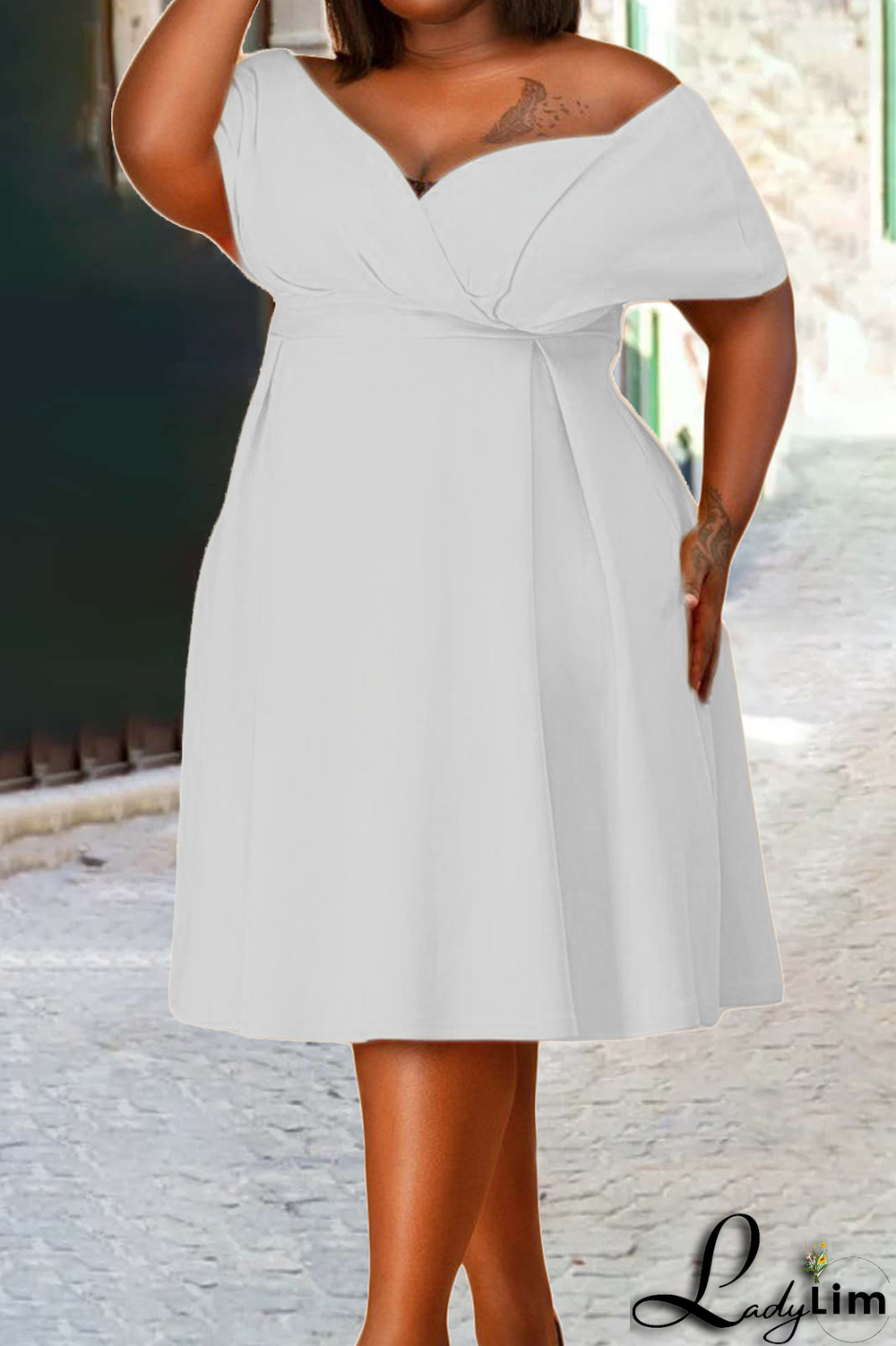 Green Casual Solid Patchwork Off the Shoulder Cake Skirt Dresses