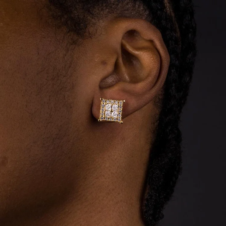 9MM Iced Out Square Shape Zircon Men Earrings Jewelry