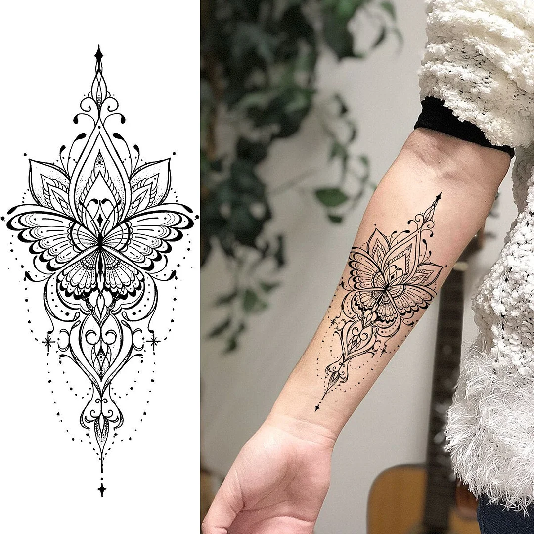 Black Lotus Pendant Temporary Tattoos For Women Adult Rose Flower Jewelry Fake Tattoo Fashion Calf Waterproof Half Sleeve Tatoos