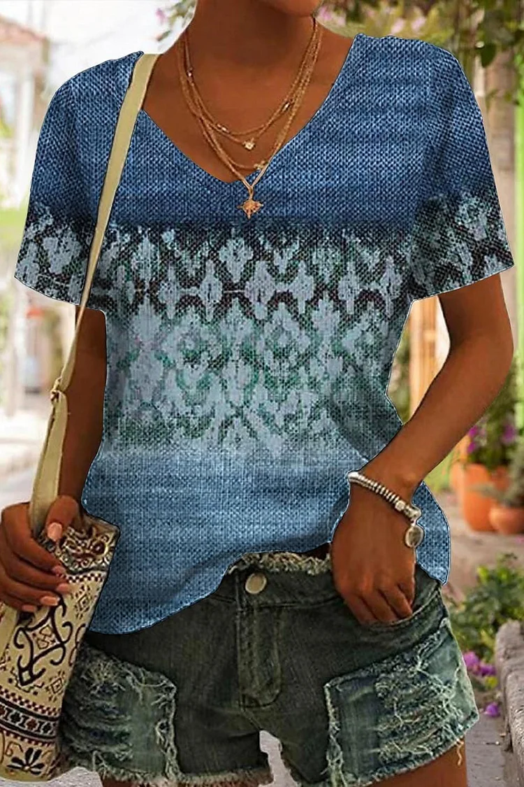 Graphic Print V Neck T-Shirt