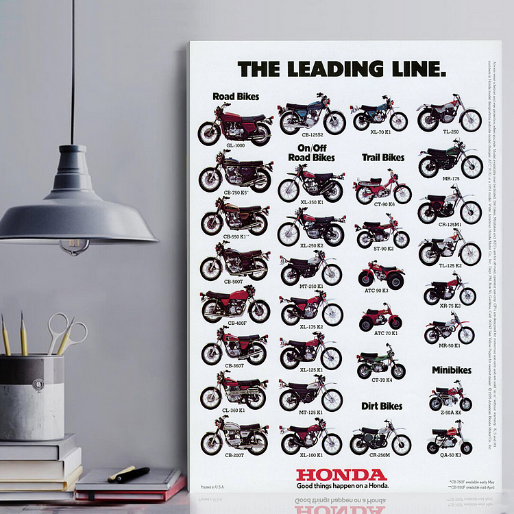 1975 HONDA Line Up Full Line Vintage Motorcyle Canvas Painting Art CY varity-store