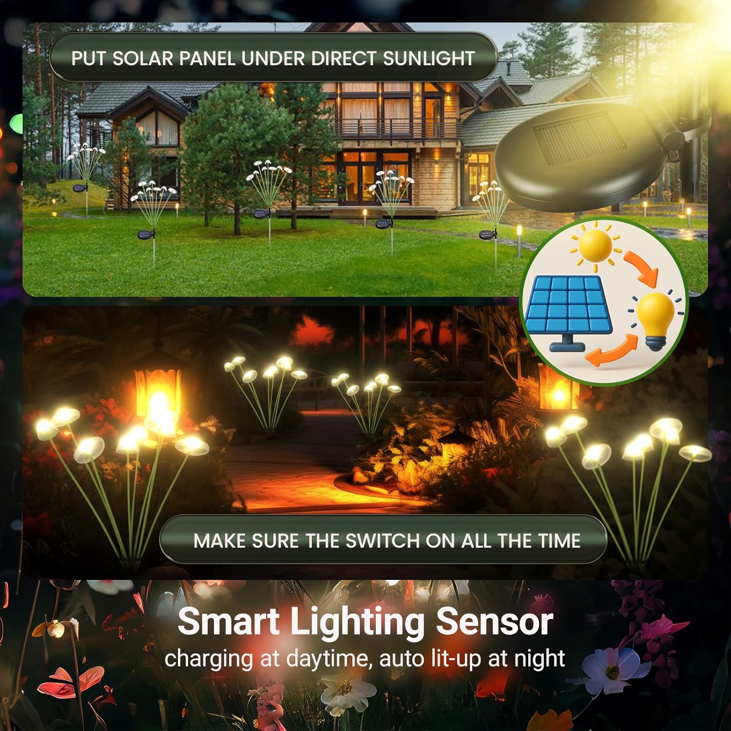 Tegooe Waterproof Solar LED Mushroom Lights - Dual Mode Garden Ambiance Decor
