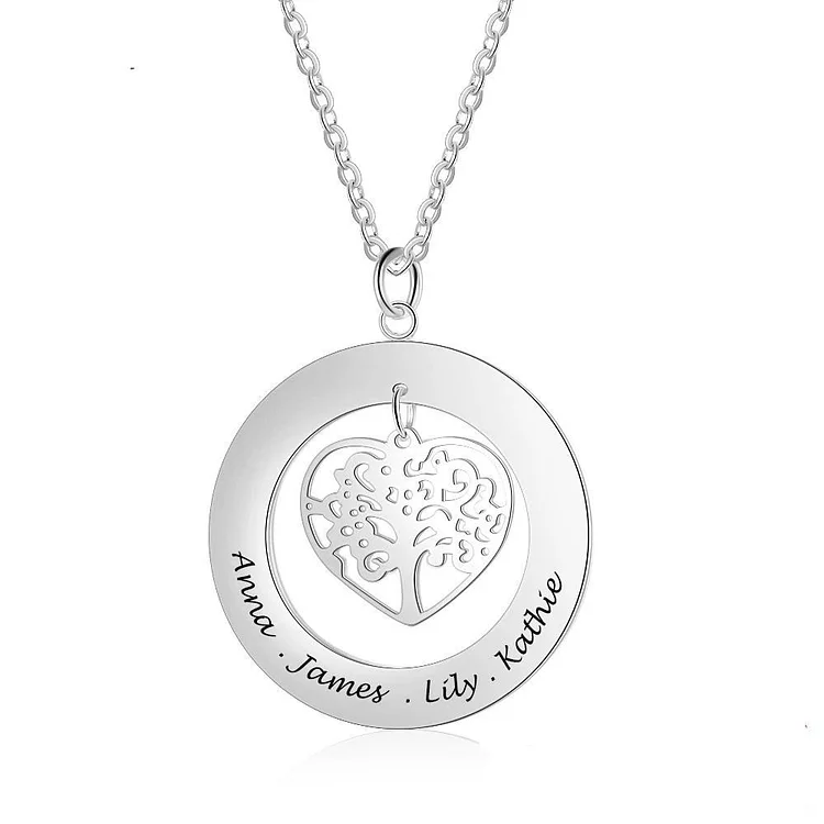 Collier gravé Arbre de Vie Arbre Généalogique 4 Prénom Personnalisé Jessemade FR