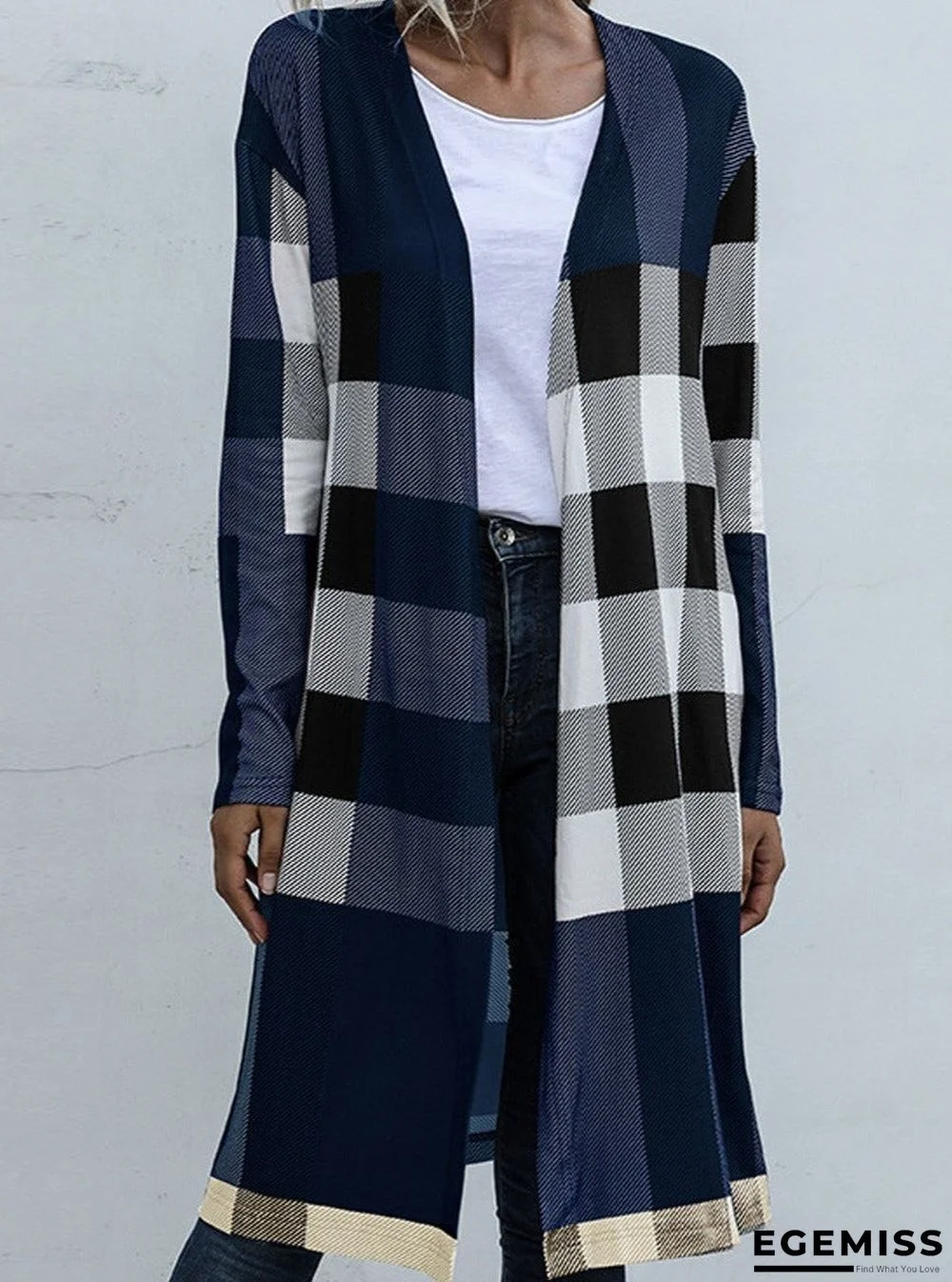 Casual Plaid Stitching Buttonless Long-Sleeved Cardigan | EGEMISS