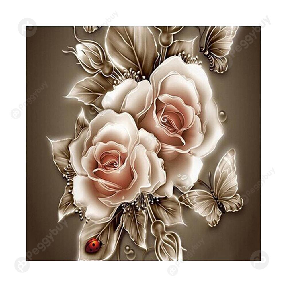

35*35CM Round Drill Diamond Painting-Retro Flower, 501 Original