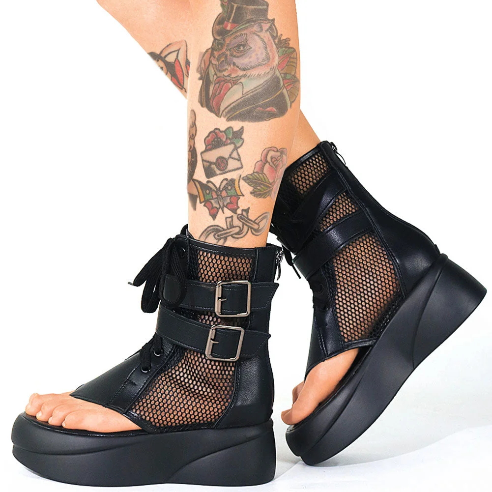 2021 Brand Quality Leisure Cosy Walking Gothic Black Fashion Summer Casual Gladiator Platform Sandals Women Shoes Summer Booties
