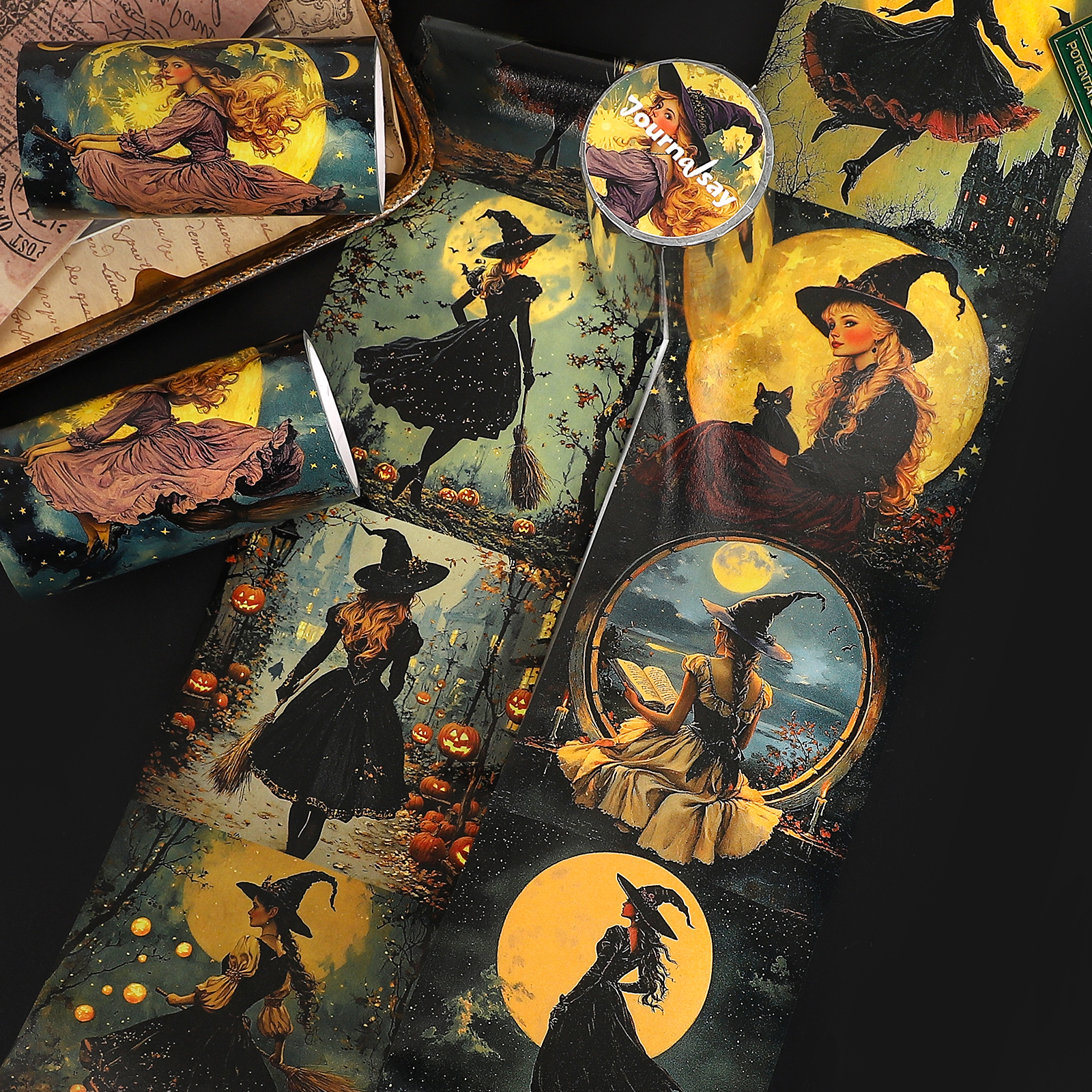 와시 테이프 - 80mm*204cm 빈티지 다크 위치 나이트 캐릭터