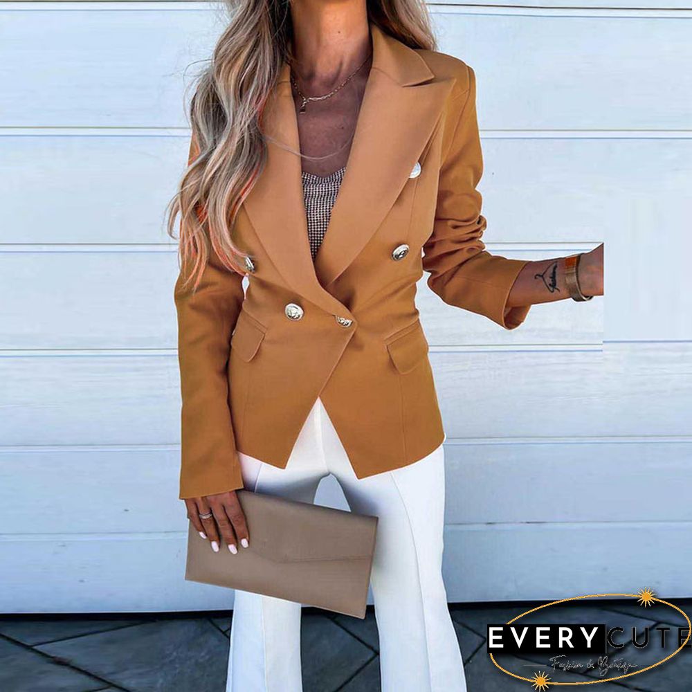 Fashion Slim Long Sleeve Jacket Autumn Winter New Women Casual Solid Blazer Top Elegant Turn-Down Collar Buttoned Suit Coat