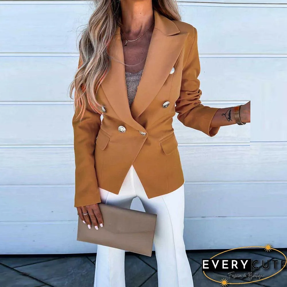Fashion Slim Long Sleeve Jacket Autumn Winter New Women Casual Solid Blazer Top Elegant Turn-Down Collar Buttoned Suit Coat