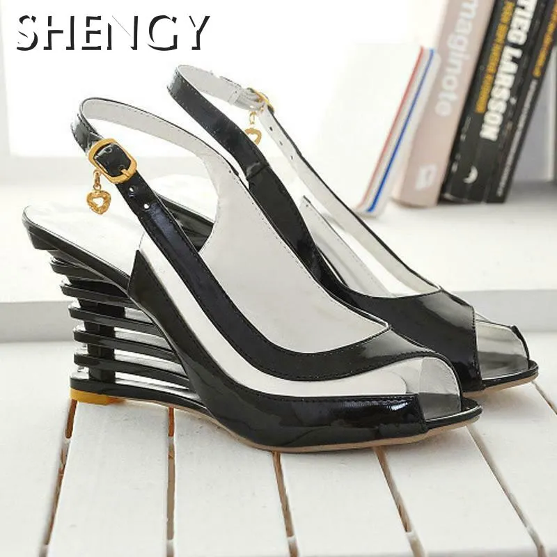 2021 Fashion Buckle Peep Toe Women Sandals Wedges Comfort Lightweight High Heels  Wear-resistant Women Office Wedding Sandals