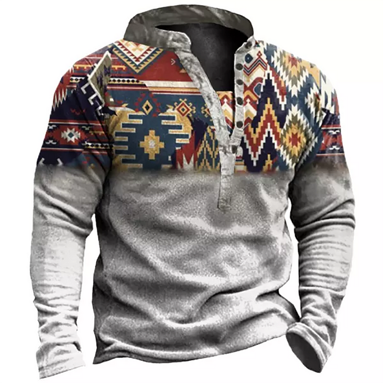 Mens Outdoor Ethnic Pattern Stitching Tooling Tactical Tops