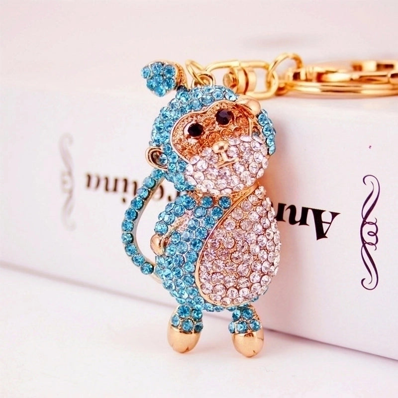 Cute Crystal Diamond Zodiac Monkey Key Chain