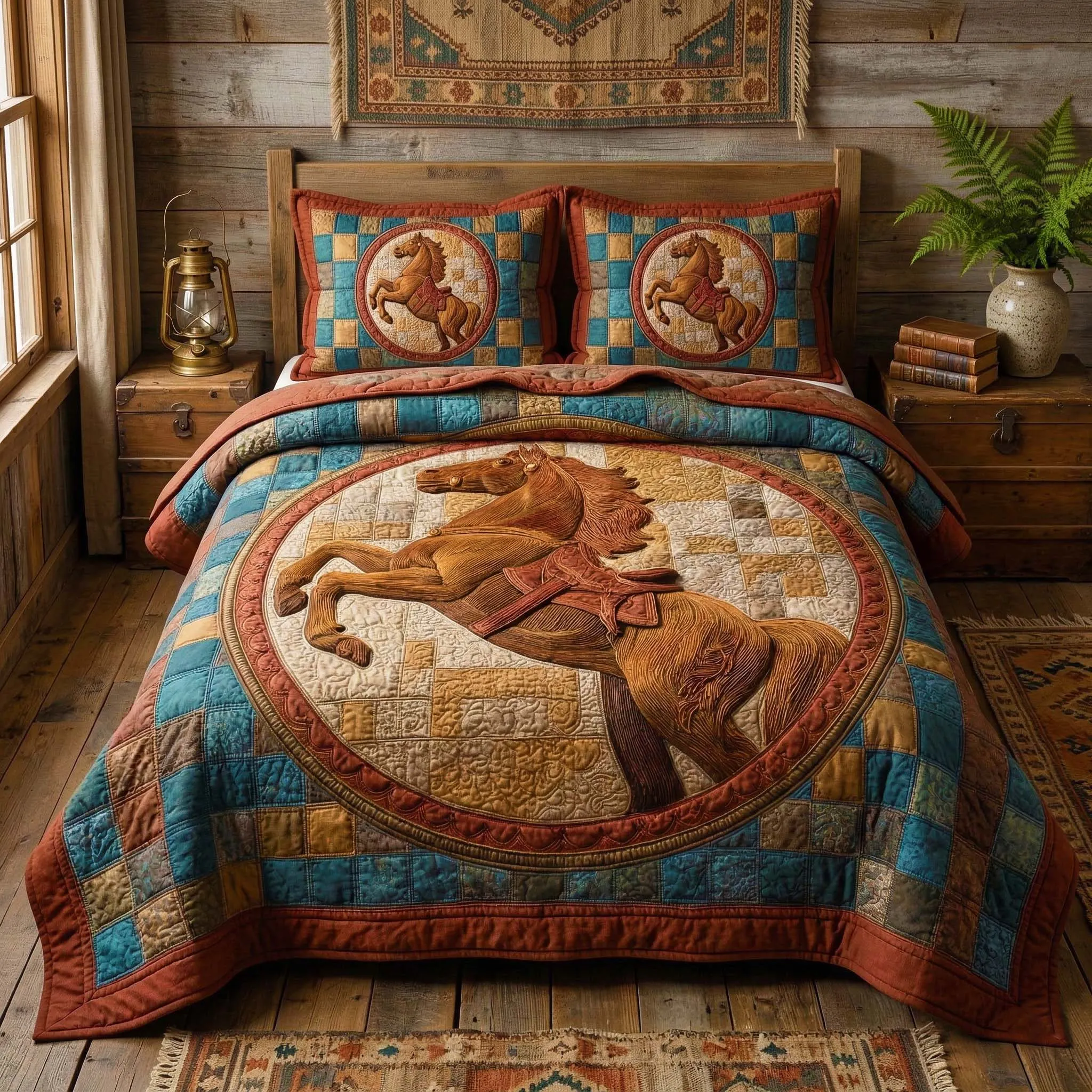Rearing Stallion 3-Piece Quilted Bedding Set GFTOQM3541