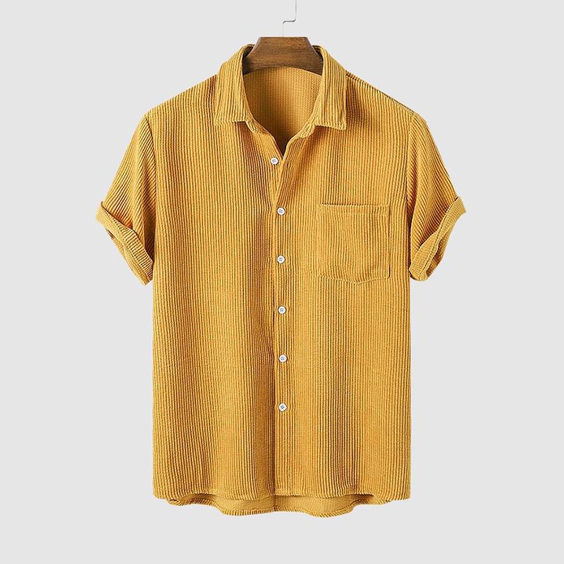 Corduroy Solid Color Casual Short Sleeves Shirt