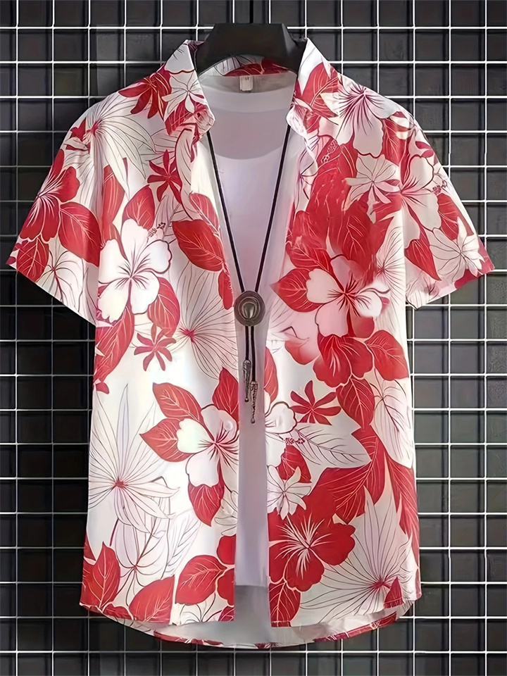 Men's Hawaii New Lapel 3D Printed Short Sleeve Shirt-JRSEE
