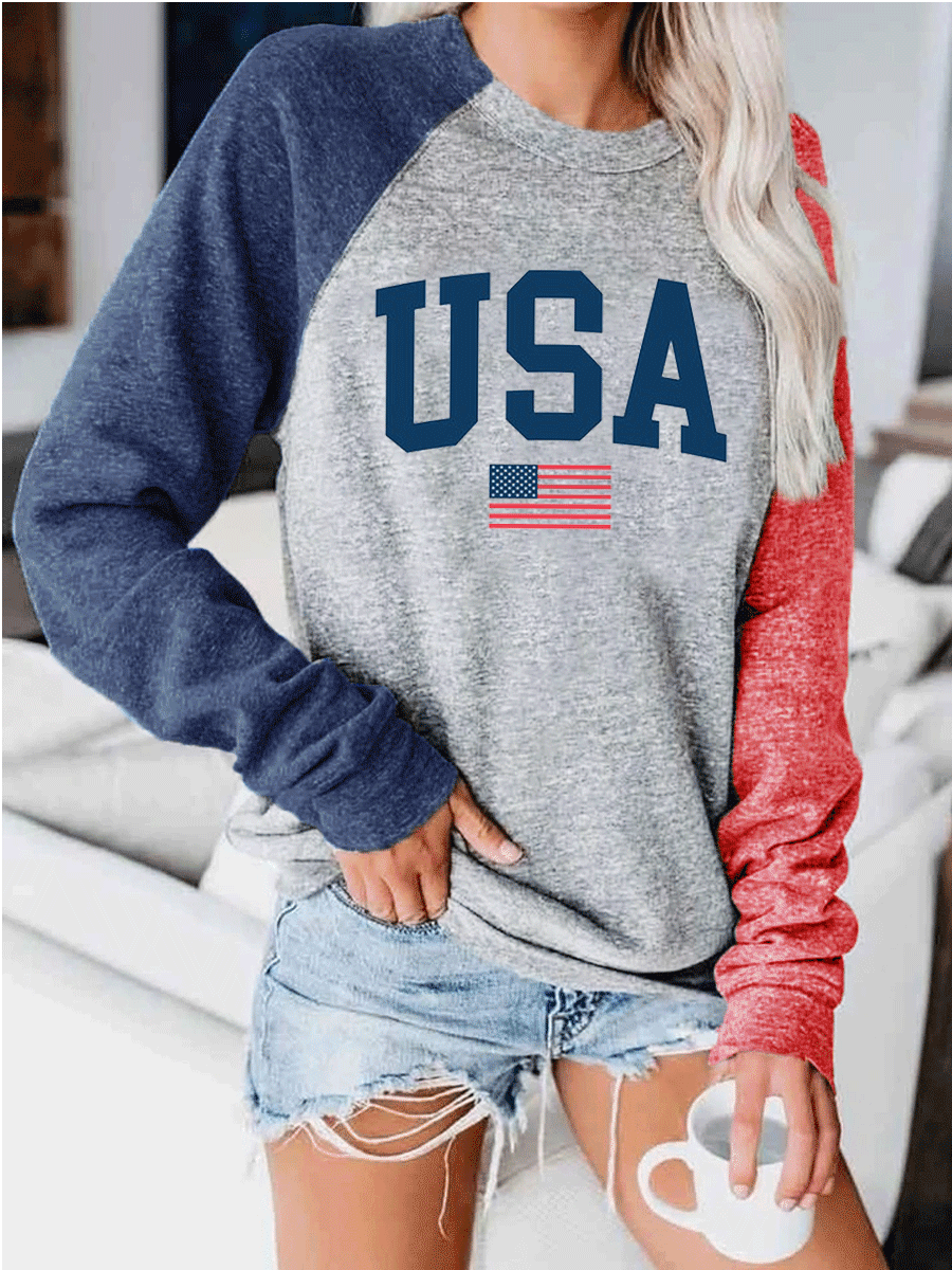 USA Flag Colorblock Sweatshirt