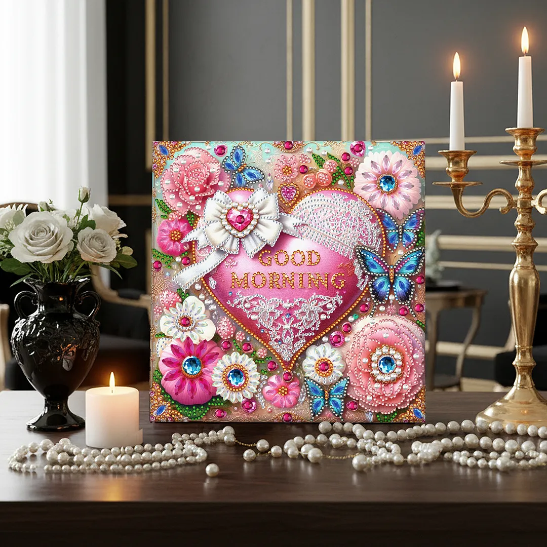 Good Morning DIY Special Shape Drill Diamond Art Pearl Painting Kit with Frame 25x25cm Art Craft Pearl Diamond Painting for Adults Beginners Home Decor
