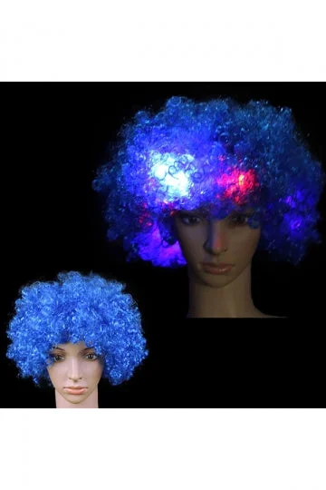 Led Flashing Light Wild-Curl Up Wigs For Halloween Cosplay Sapphire-elleschic