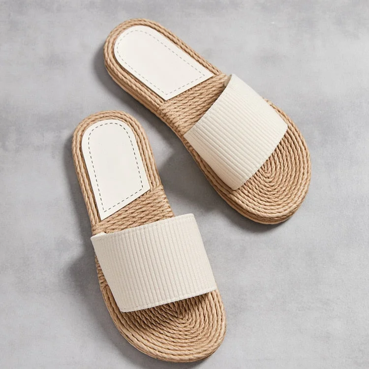New Women Slippers Female Casual Flax Slides Linen One Word Belt Ladies Sandals Flip Flops Female Summer Indoor Home Shoes hy435