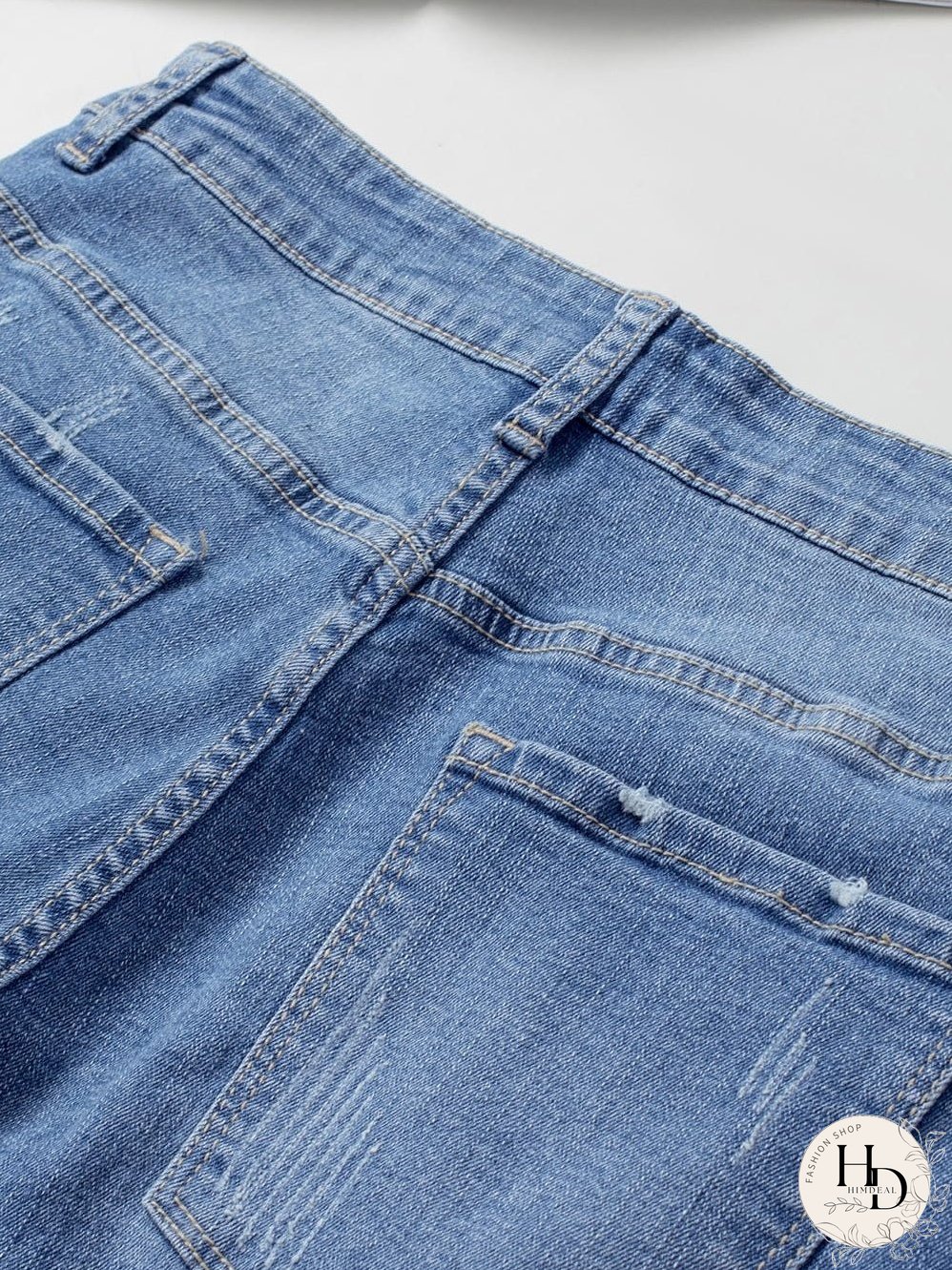 Stylish Distressed Denim Shorts with Floral Applique