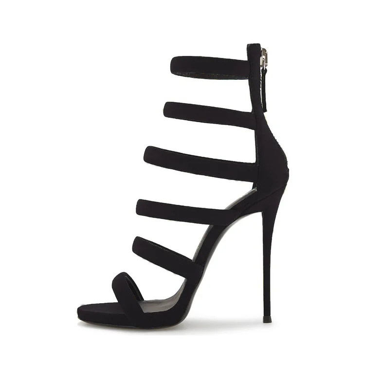 &nbsp;Black Gladiator Open Toe Stiletto Sandals Vdcoo