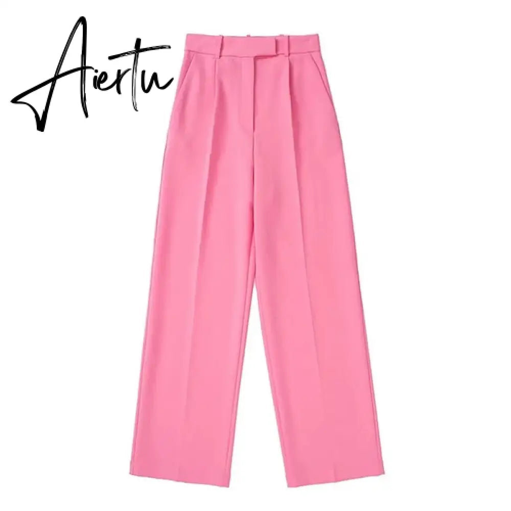 Aiertu New Pink Pants Women High Waist Wide Leg Trousers Woman Casual Baggy Pant Suits Spring Streetwear Wide Pants Aiertu