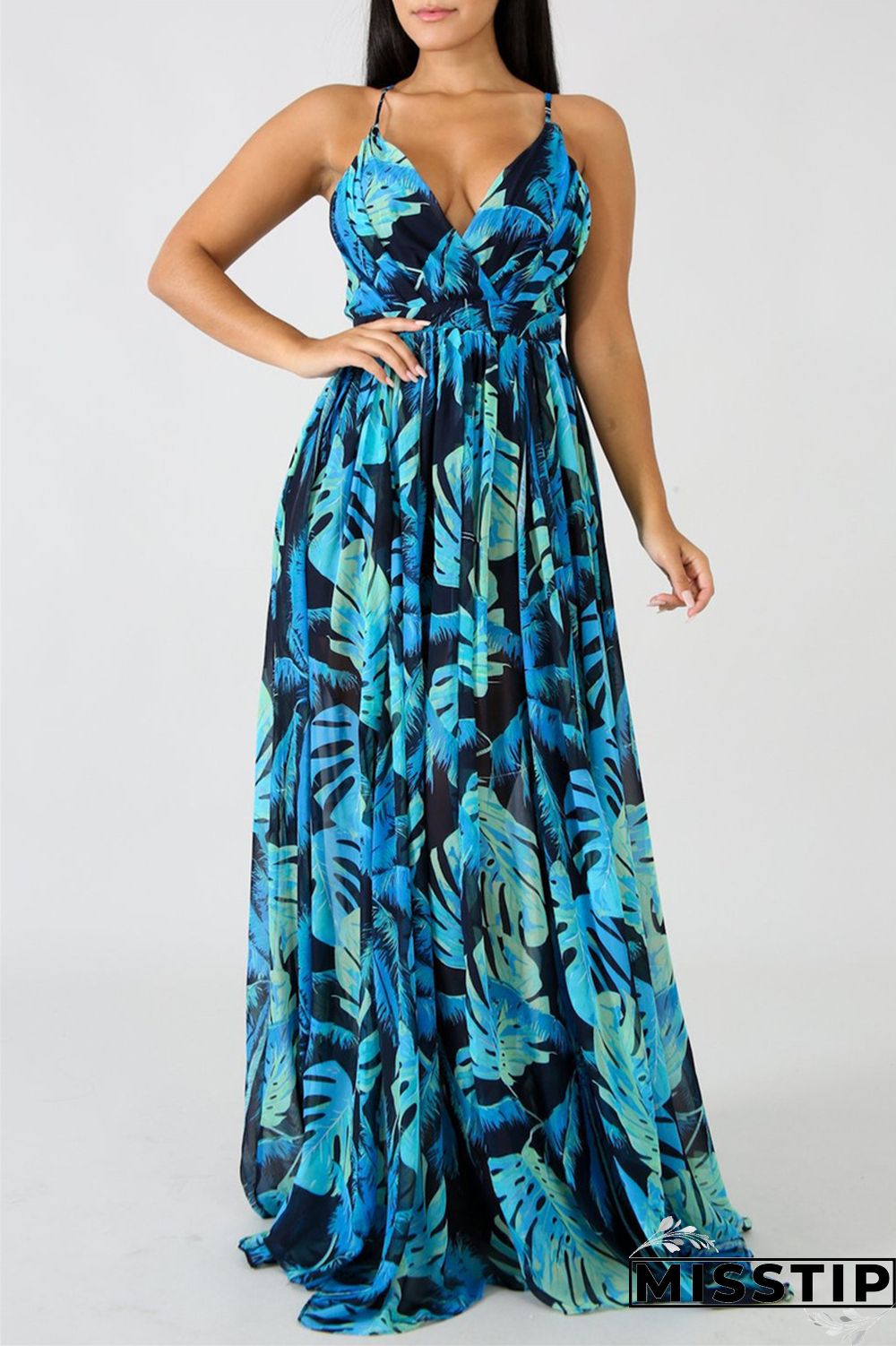 Pink Fashion Casual Print Backless V Neck Sling Dress