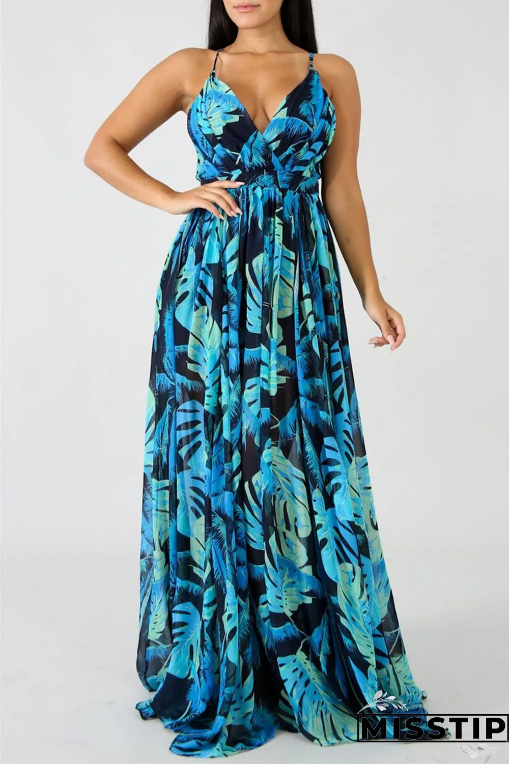 Pink Fashion Casual Print Backless V Neck Sling Dress
