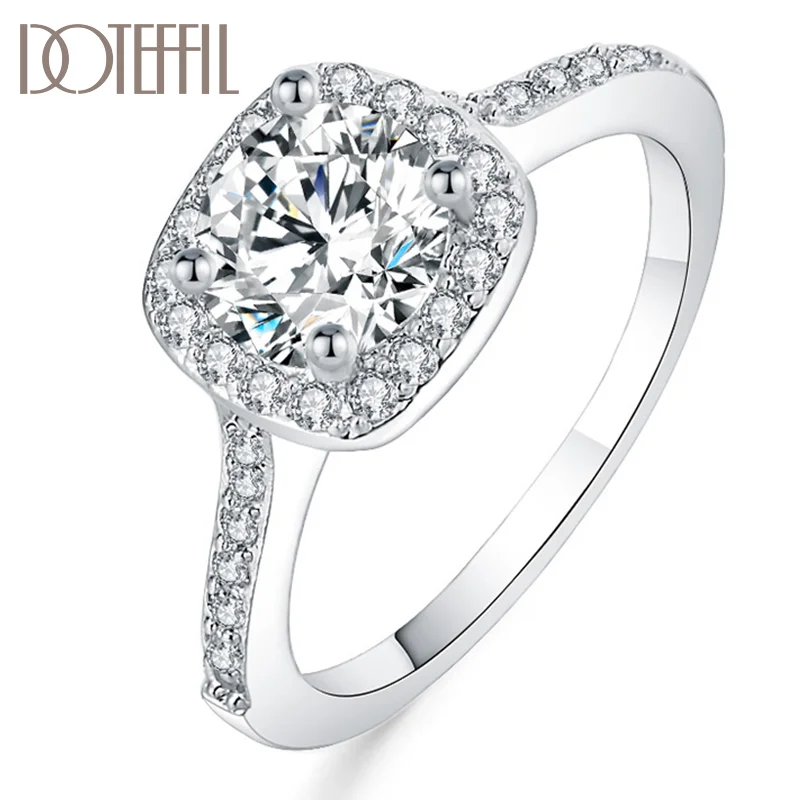 DOTEFFIL 925 Sterling Silver AAA Zircon Gold/Rose Gold 6#/7#/8#/9 Ring For Women Jewelry