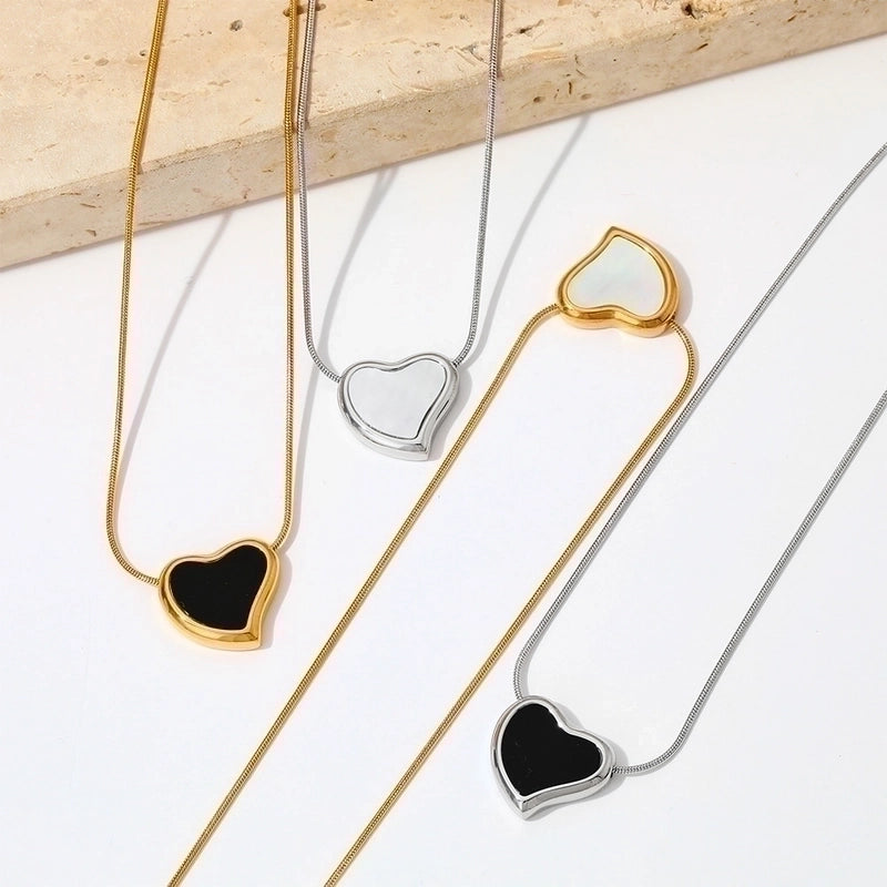 304 Stainless Steel 16K Gold Plated White Gold Plated Gold Plated Casual Minimalist Plating Inlay Heart Shape Artificial Gemstones Necklace