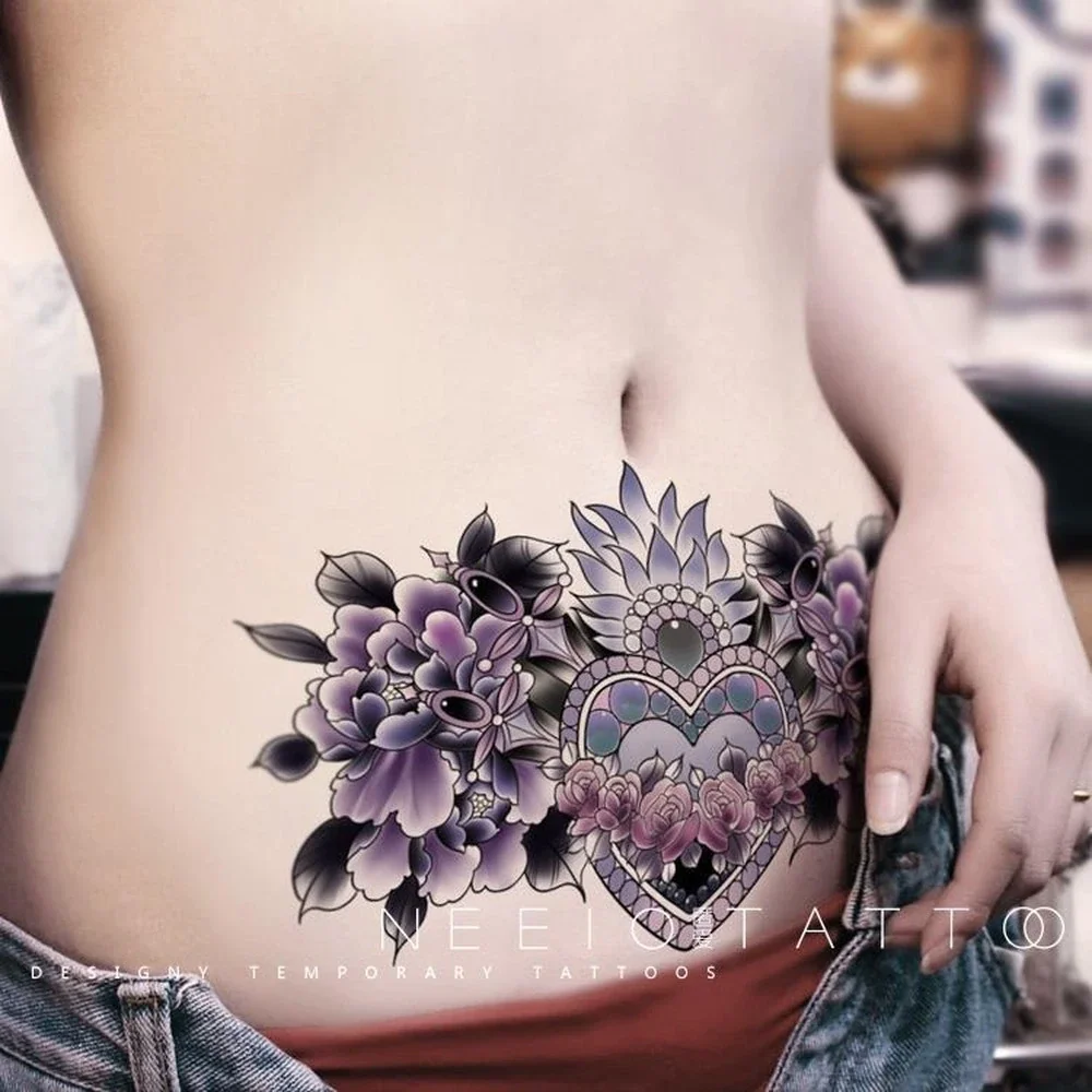 Sdrawing 4/5/9/10/18 PIeces Long Lasting Blue Flower Jewelry Tattoo Sticker Sexy Belly Block Scar Stretch Marks Waterproof Tattoo Sticker