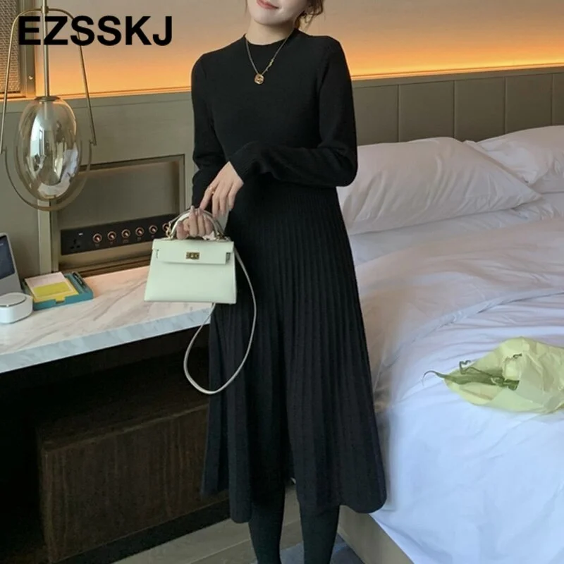 pure autumn winter bodycon O-neck basic slim A-LINE thick long dress women's dress female basic maix robe dresselegant dress