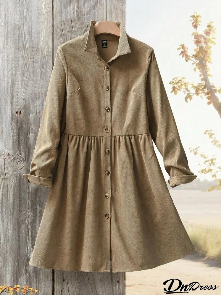 Women's Casual Front Button Long Sleeve Mini Dress, Autumn