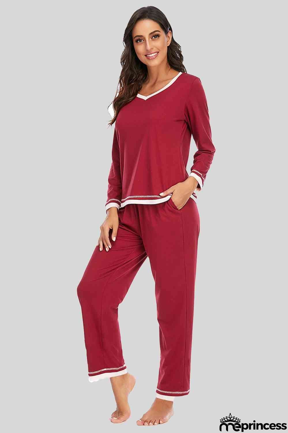 V-Neck Top and Pants Lounge Set