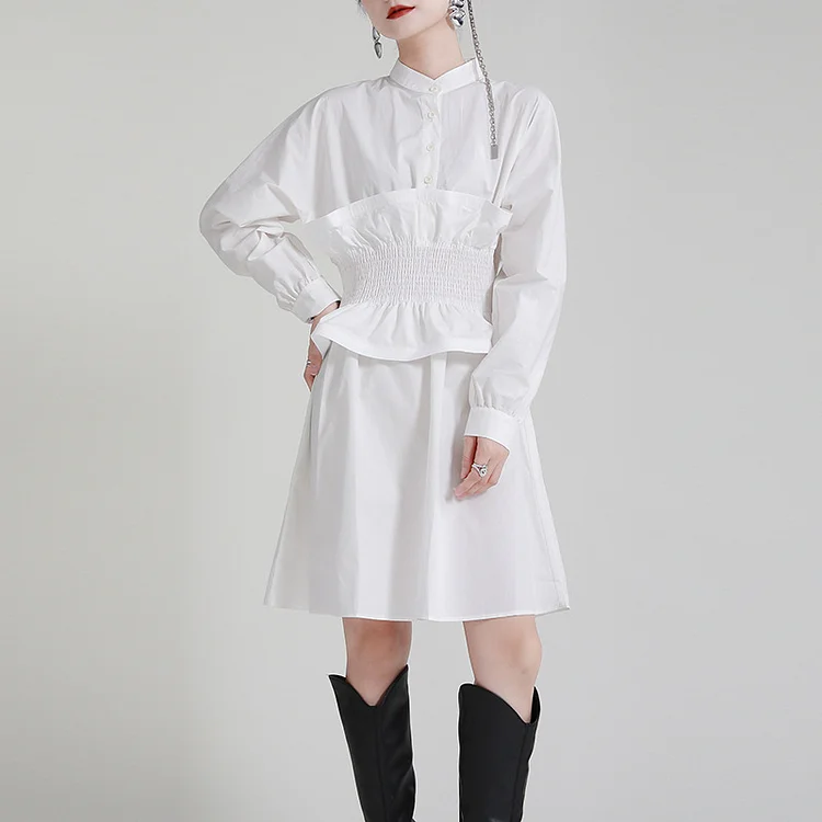 Elegant Splicing Long Sleeve Stand Collar Mini Dress - yankia
