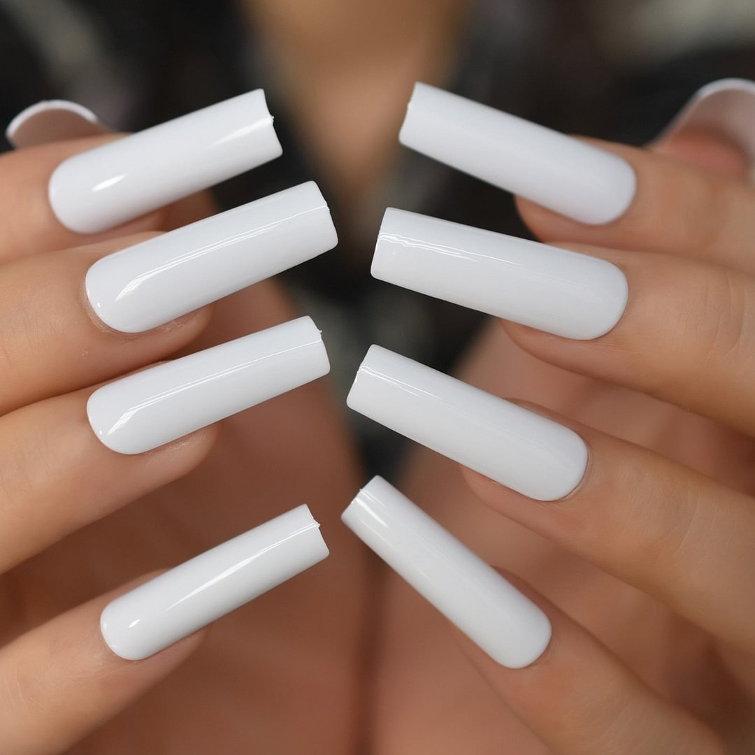 24pcs White Extra Long Curved Square Nails Press On Salon Acrylic Nail Art Tips DIY Nail Home Salon Manicure Faux Ongles