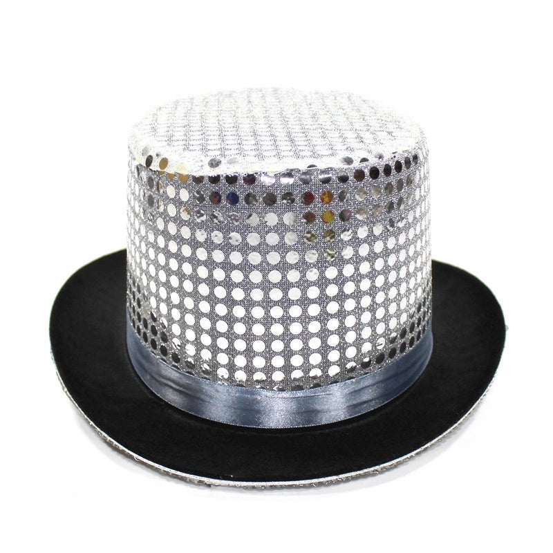 High Hat Retro British Gentleman Jazz Hat Magician Hat Performance Sequin Hat Rain Silk High Barrel Top Hat Non-woven Fabric