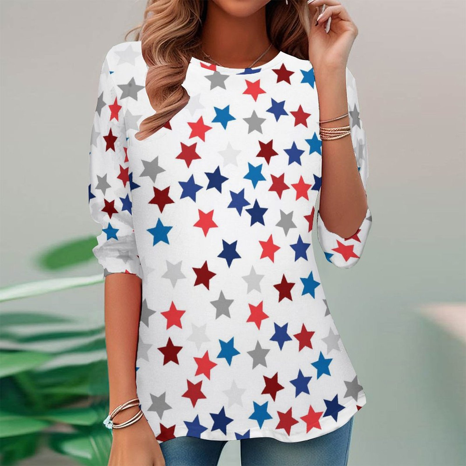 Women Long Sleeve V-neck Graphic Floral Printed Top