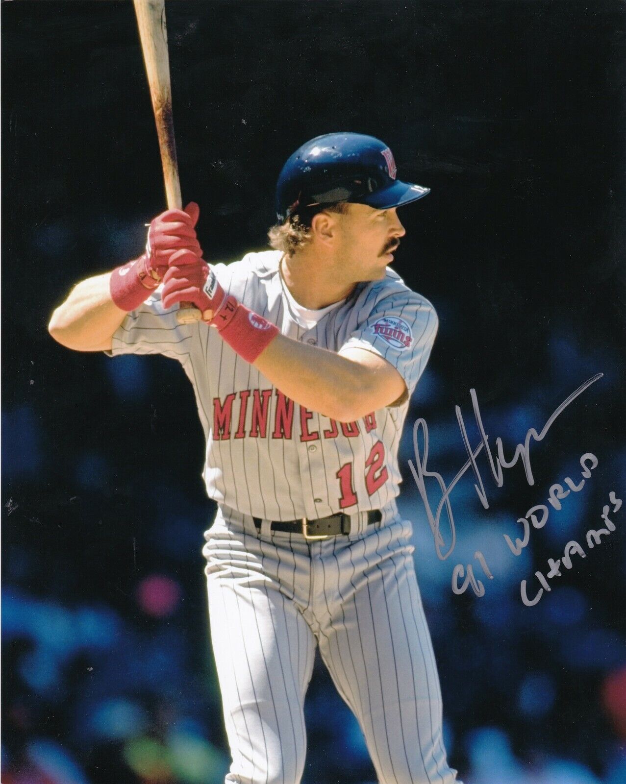 BRIAN HARPER MINNESOTA TWINS 91 WORLD CHAMPS ACTION SIGNED 8x10