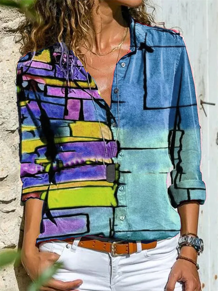 Stylish Colorblock Art Graphic Blouse
