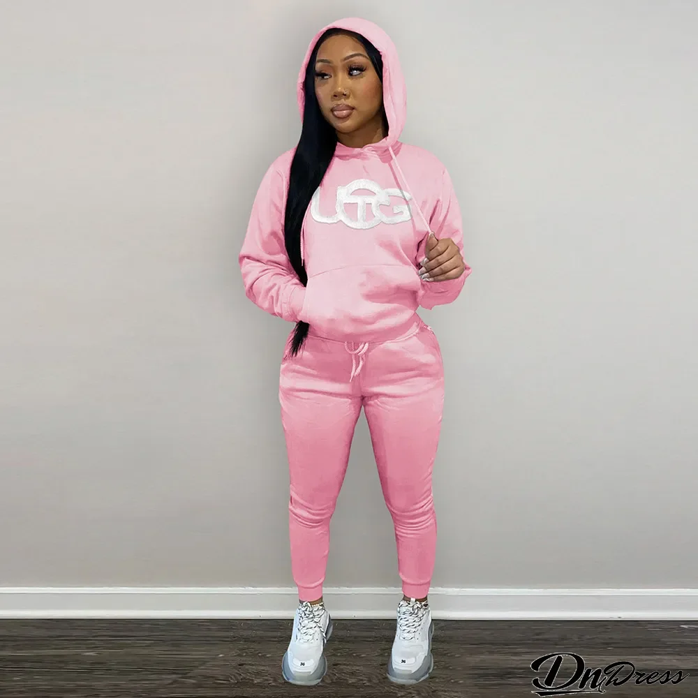 Casual Fleece Hoodies Pants Two Piece Sets