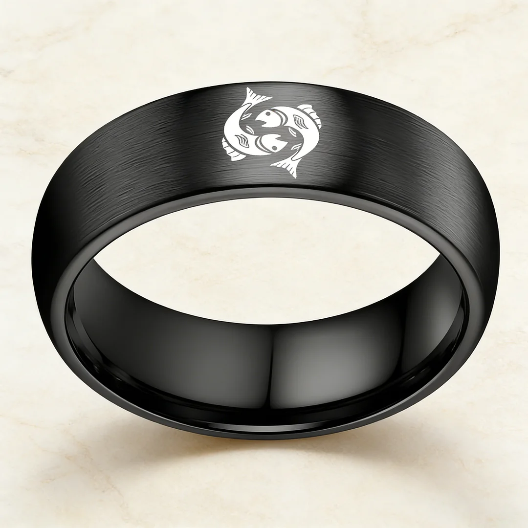 4MM 6MM 8MM Width Black Pisces Tungsten Carbide Rings Prints Laser Design Domed Top Tungsten Wedding Bands 