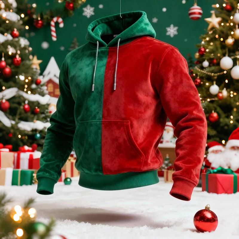 Men's Vintage Christmas Art Cozy Plush Hoodie elevenforest