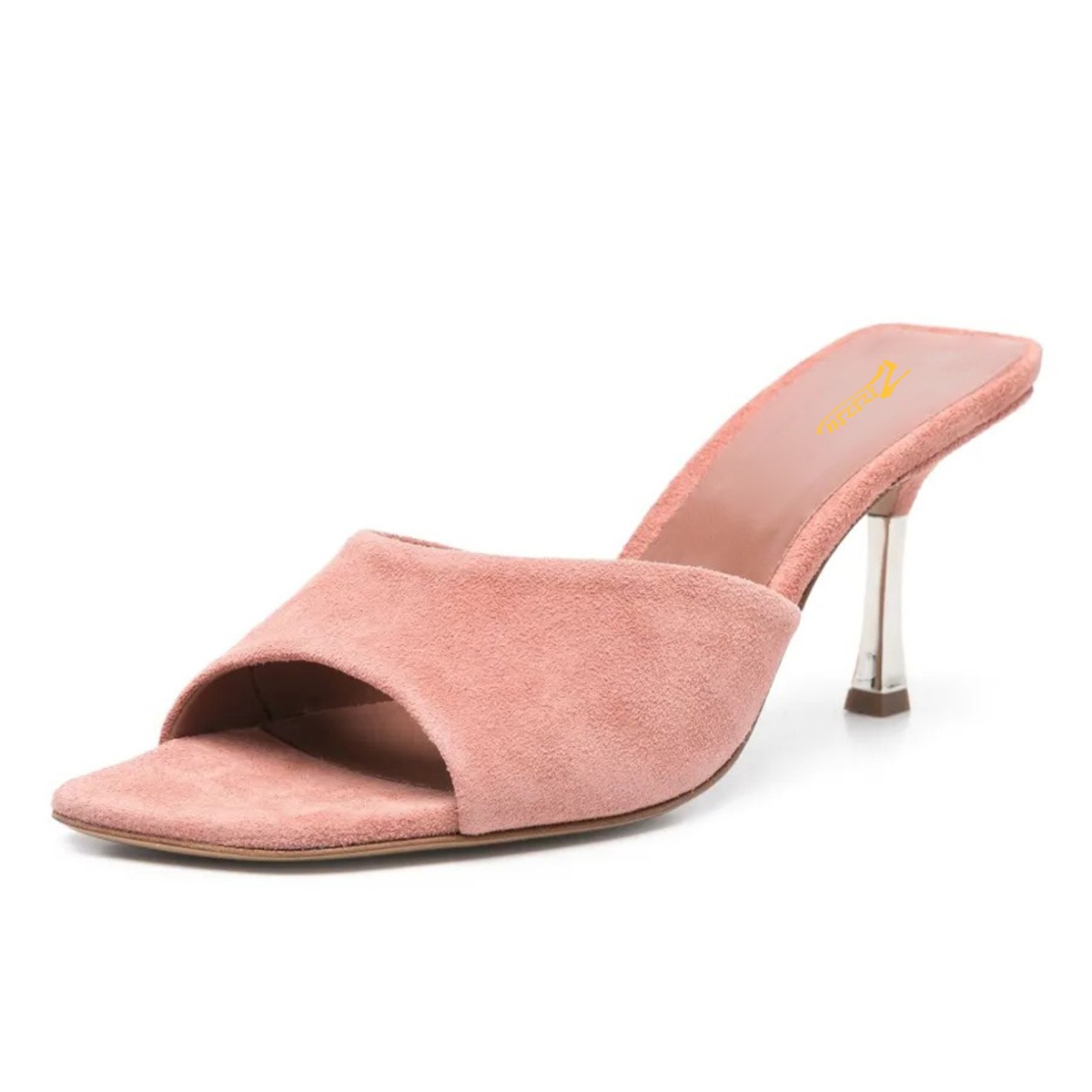 Pink Vegan Suede Open Square Toe Stiletto Heel Mules Sandals Nicepairs