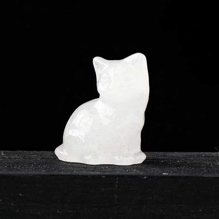 Olivenorma Natural Crystal Lucky Cat Carved Gemstone Decoration