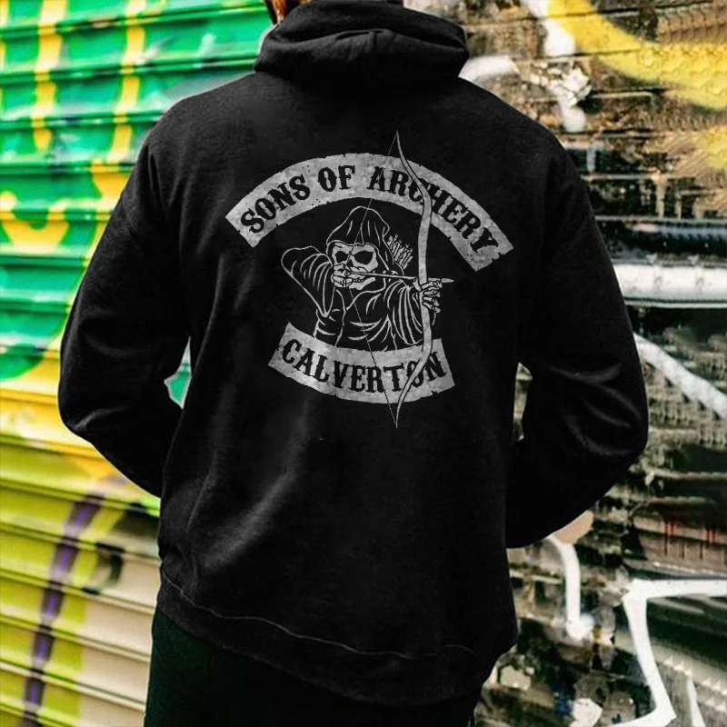 Sons Of Archery Calverton Skull Print Men's Casual Hoodie