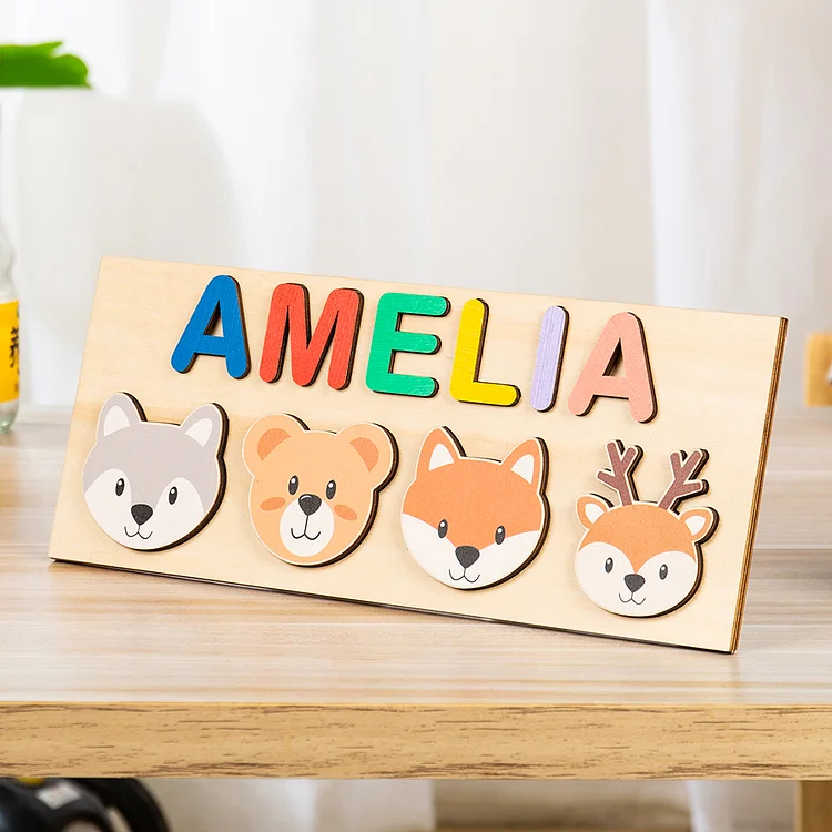 Personalized Wooden Name Puzzle, Custom Animals Wood Puzzle with Kids Name-Wooden Pegged Puzzles Educational Toy Gift for Toddlers/ Preschool Children Alphabet Early Learning